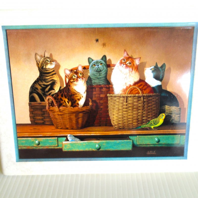 Bradford Exchange Wall Plate of cats sitting in baskets. Titled “Basket Cases”. 9x7 inch ceramic.