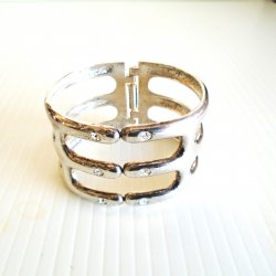 Hinged Stainless Steel Cuff Bracelet with Rhinestones