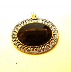 Apache Tears Obsidian Pendant, Silvertone