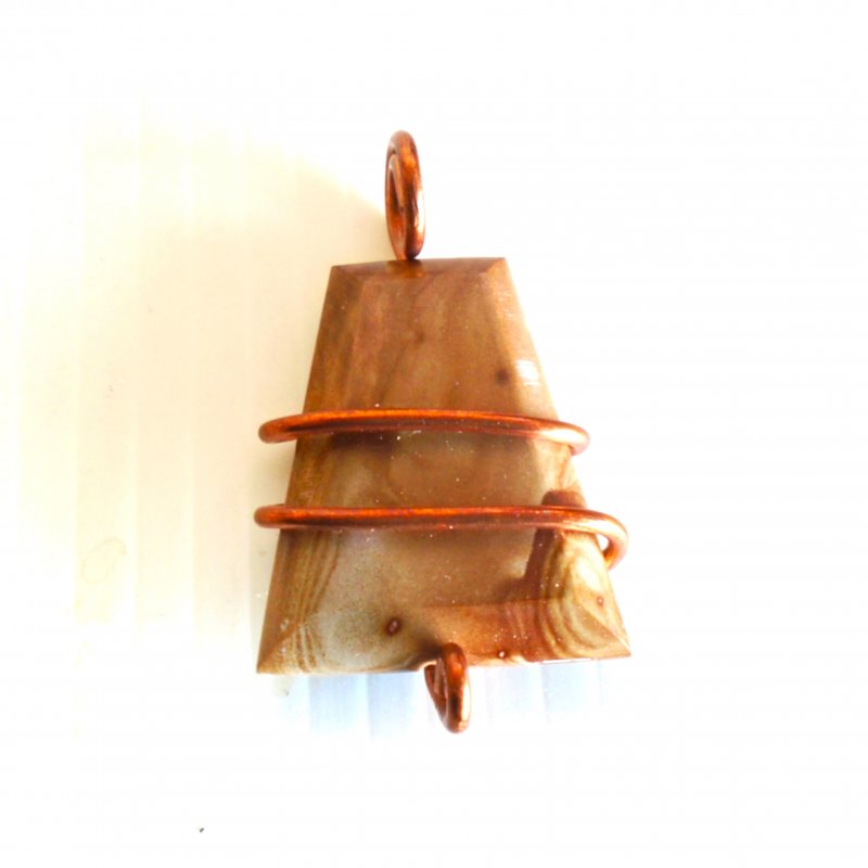 Toffee Brown Jasper pendant with copper wrapping. Triangle shaped.