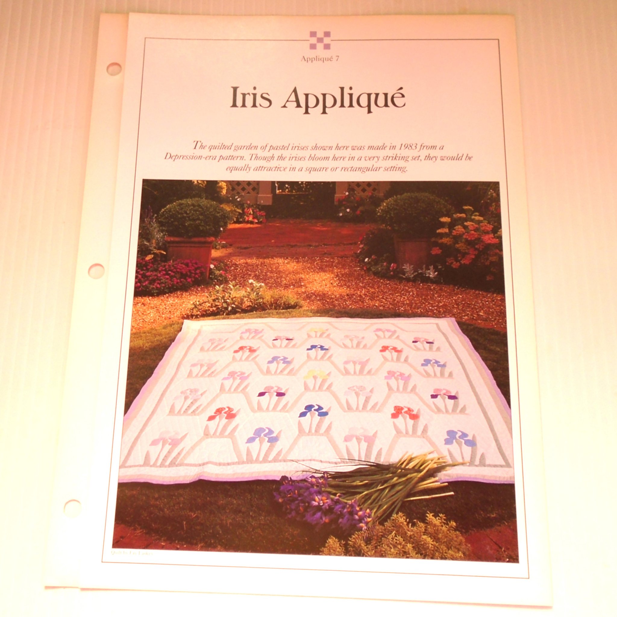 Iris Applique quilt pattern. Actual size templates included. From Best Loved Quilt Patterns Series. 