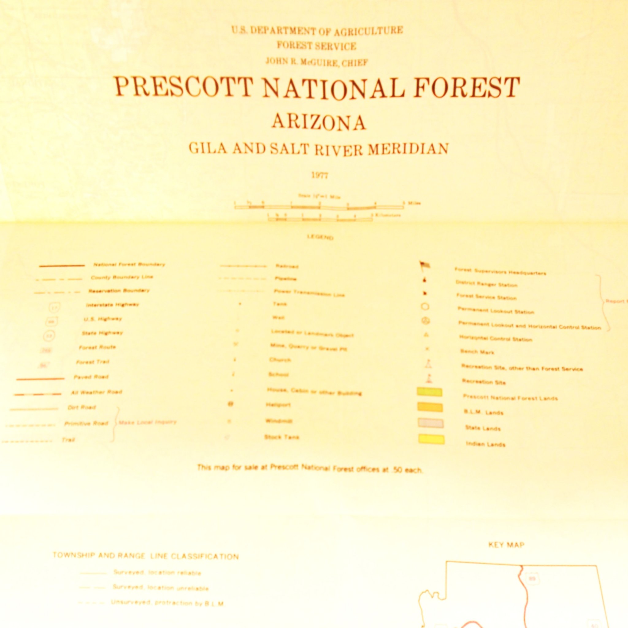 Prescott National Forest Map dated 1977, NOS