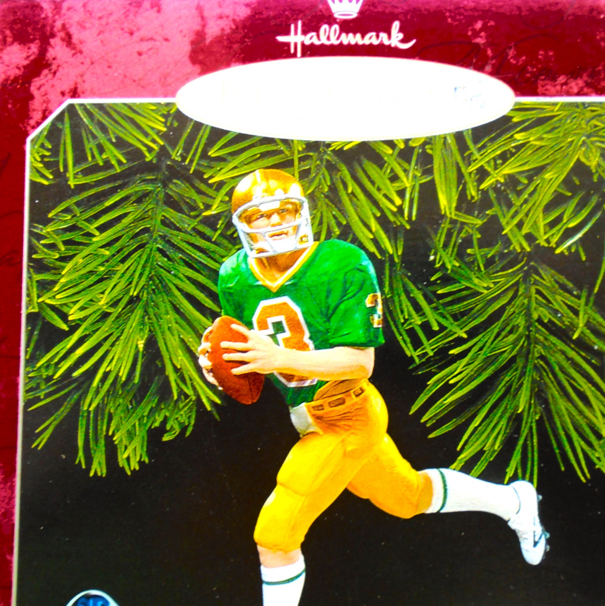 Hallmark Ornament depicting Joe Montana #3 playing his college football at the University of Notre Dame. New, never used. Comes in it’s original box.