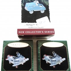 Hallmark Ornaments, 3 Kiddie Cars 1990s. New Old Stock NOS