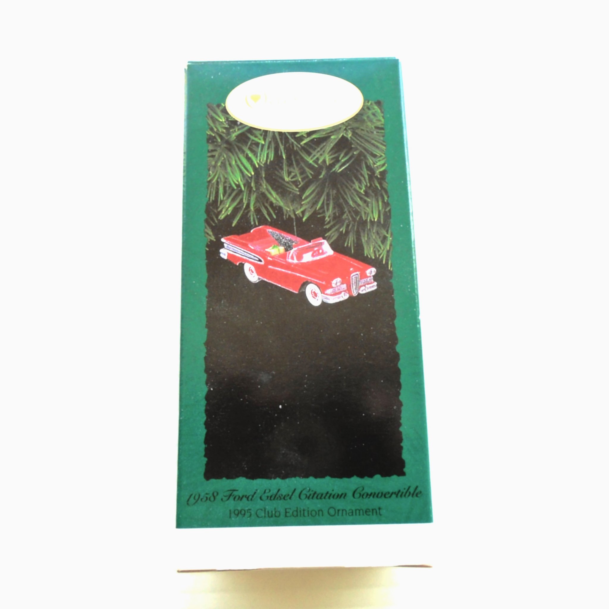 Hallmark Ornament, 1958 Ford Edsel Convertible. In original box dated 1995. Never used. New Old Stock (NOS).