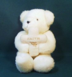 Russ Berrie Teddy Bear Faith with cross gold embroidered name flowers