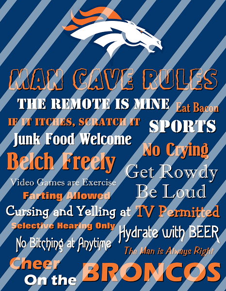 Denver Broncos Man Cave Rules Wall Decor Sign Instant Download Or