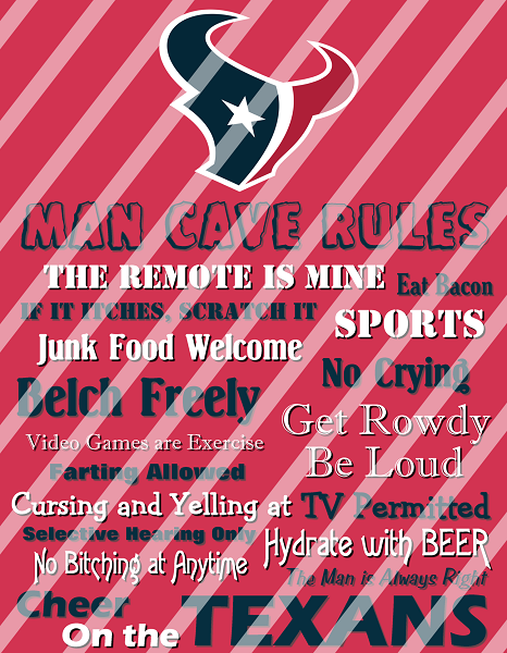Houston Texans Man Cave Rules Wall Decor Sign Instant Download Or