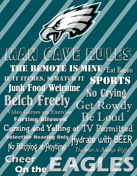 Philadelphia Eagles Man Cave Rules Wall Decor Sign Instant