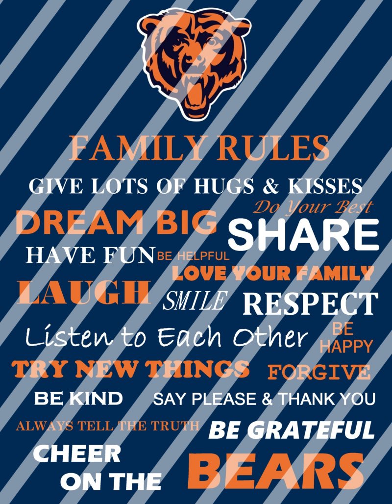 Chicago Bears Family Rules Wall Decor Sign Digital Or Shipped