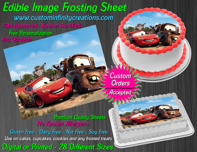 Disney/'s Cars 3 Personalized Edible Print Cake Topper Frosting Sheets 5 Sizes