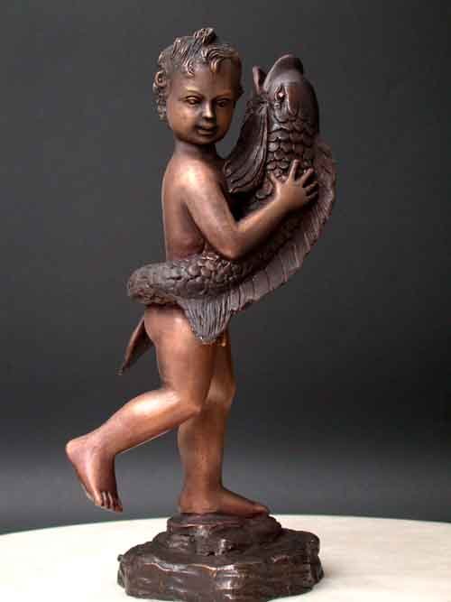 Bronze Fountain Boy With Dolphin Sculpture Art