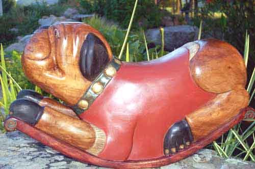 Rocking Bulldog Sculpture Handmade Carved and Stained, Waxed