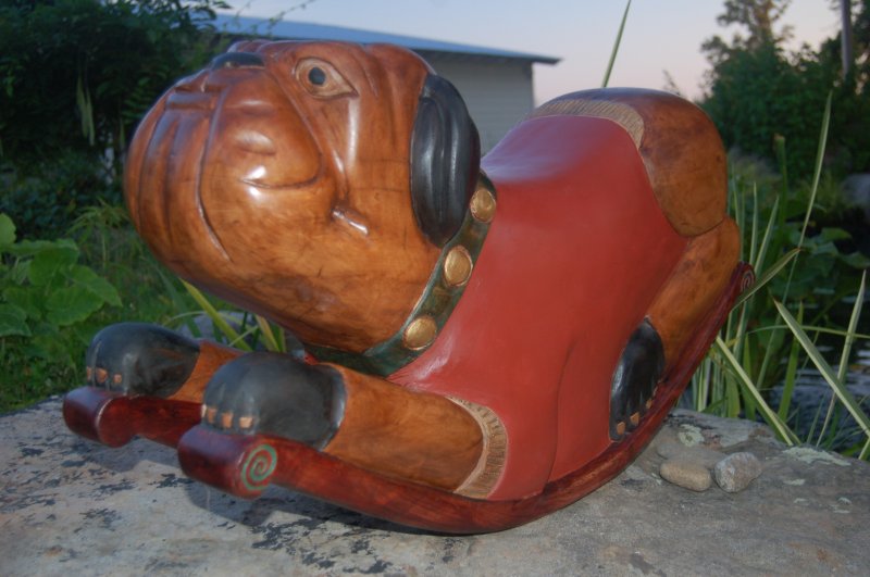 Image 2 of Rocking Bulldog Sculpture Handmade Carved and Stained, Waxed