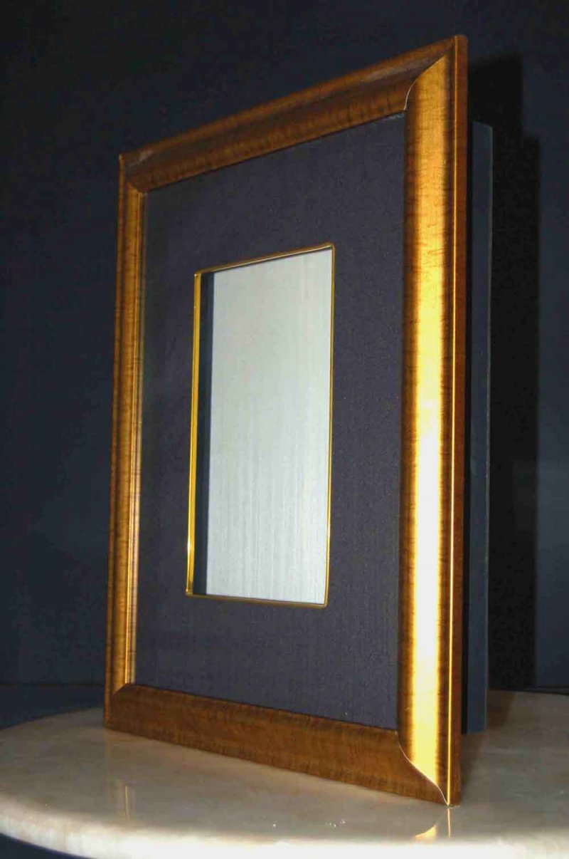 Gold Shadow Box Frame w/Silk and Glass 21 x 17 x 3 