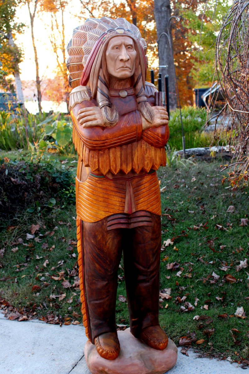 Wooden Native American Indian Chief Life Size Hand Carved Scupture Ready to Ship