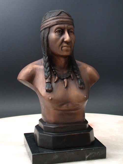 Comanche Brave Female Bronze Bust on Marble Base