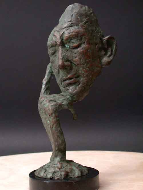 Thinking Man Modern Art Signed Lost Wax Bronze Casting Mounted on Marble Base