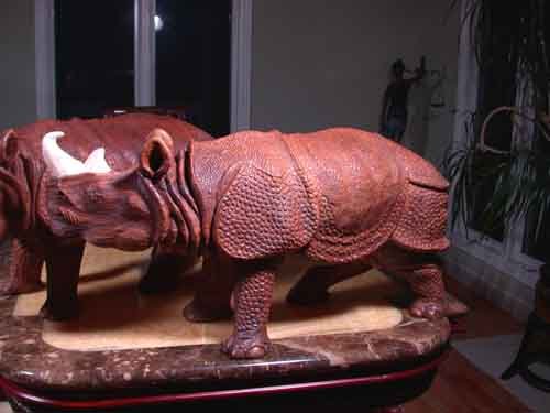 Teak Rhino Hand sculpted with Mallet & Chisel (large)