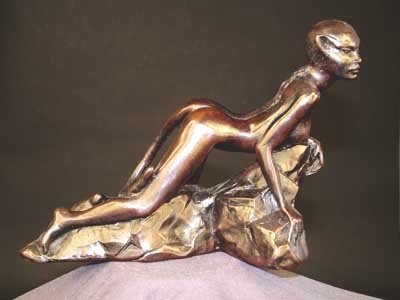 Cat Lady Nude Signed Vachaudez Bone Resin Figurine (3 in series)