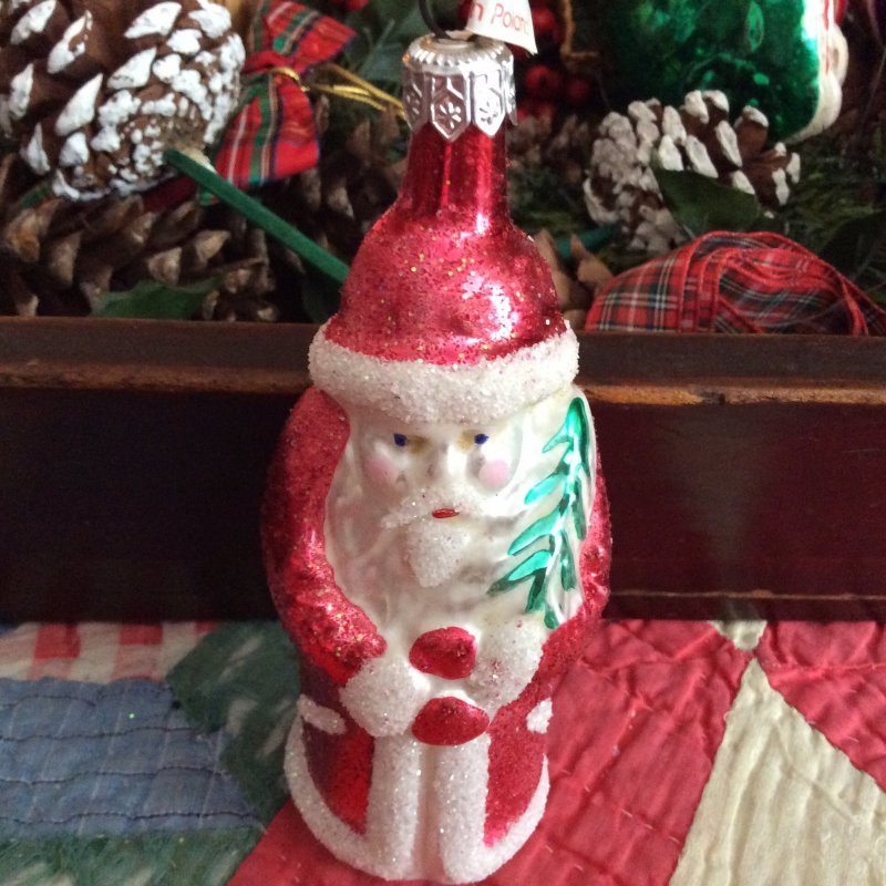 Vintage Mercury Glass Santa St.Nicholas Christmas Ornament 5in Hand Blown Poland