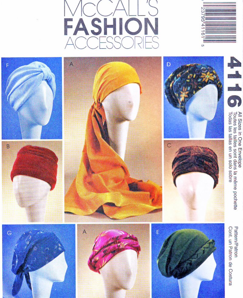 McCall's 40 All Sizes Sewing Pattern Turbans Headwrap Hats Stunning Chemo Cap Sewing Pattern McCall's 40 All Sizes Sewing Pattern Turbans Headwrap Hats Stunning Chemo Cap Sewing Pattern