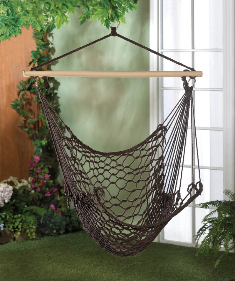Espresso Brown Cotton Net Hammock Garden Patio Porch Swing Chair Espresso Brown Cotton Net Hammock, Patio Porch Swing