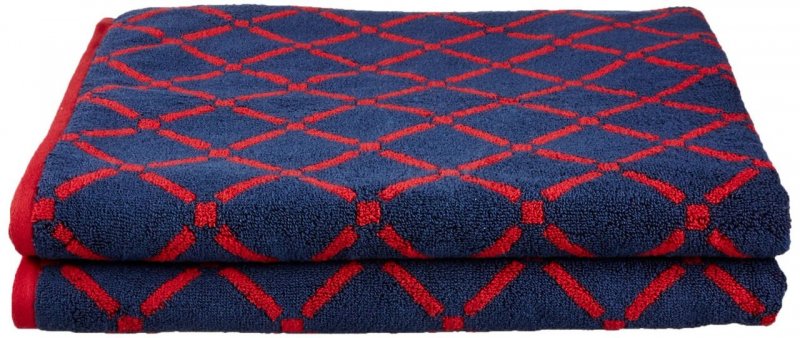 2 Piece Red & Navy Blue Diamond Bath Towels