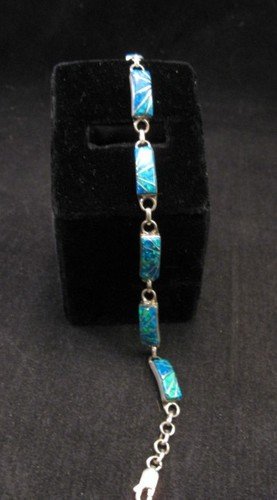 Image 0 of Blue Lab Opal Zuni Inlaid Link Bracelet, Clarence Booqua