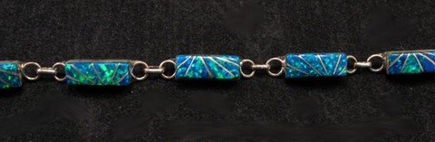 Image 1 of Blue Lab Opal Zuni Inlaid Link Bracelet, Clarence Booqua