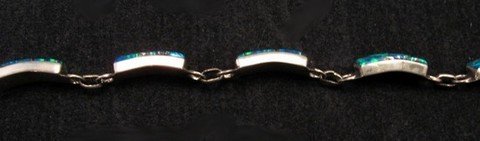 Image 2 of Blue Lab Opal Zuni Inlaid Link Bracelet, Clarence Booqua