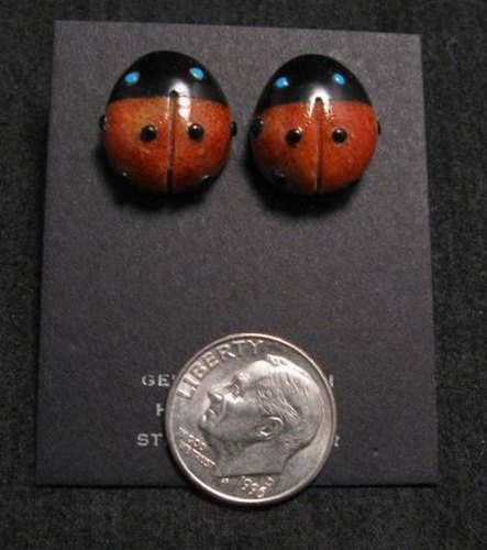 Image 1 of Cute Zuni Indian Ladybug Fetish Earrings by Georgette Quam