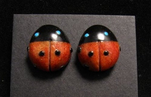 Image 2 of Cute Zuni Indian Ladybug Fetish Earrings by Georgette Quam