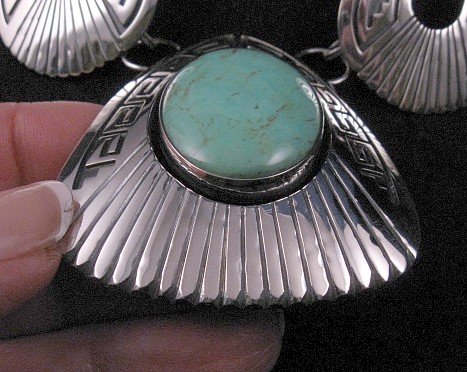Image 2 of Everett & Mary Teller Navajo Kingman Turquoise Silver Swirl Necklace & Earrings