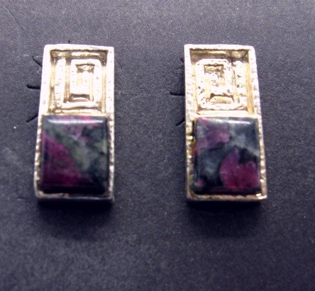 Image 1 of Hopi Silver & Eudialyte Earrings, Bennard & Frances Dallasvuyaoma