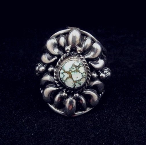 Image 0 of Native American Darryl Becenti Number 8 Turquoise Silver Ring sz10-1/2