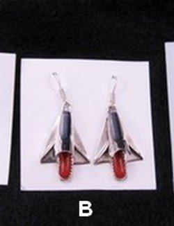 Image 0 of Native American Navajo Coral Squash Blossom Earrings, Louise Yazzie