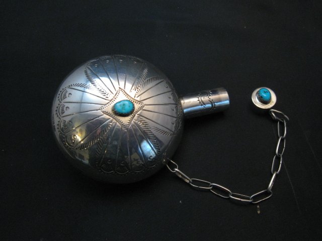Image 0 of Native American Navajo Sterling Silver Turquoise Canteen 