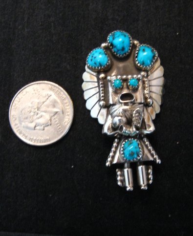 Image 0 of Navajo Turquoise & Sterling Silver Kachina Pin / Pendant - Doris Smallcanyon