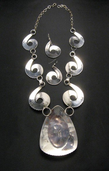 Image 2 of Navajo Chrysocolla Silver Swirl Necklace & Earrings -Everett & Mary Teller