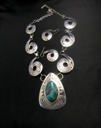 Navajo Chrysocolla Silver Swirl Necklace & Earrings -Everett & Mary Teller