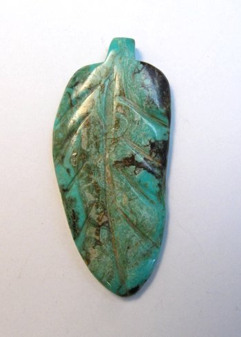 Image 0 of Large Vintage Reversible Carved Turquoise Leaf Pendant