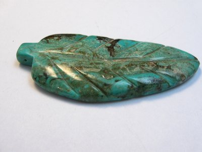 Image 1 of Large Vintage Reversible Carved Turquoise Leaf Pendant