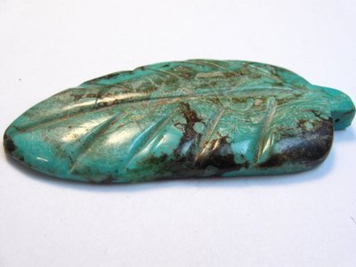Image 2 of Large Vintage Reversible Carved Turquoise Leaf Pendant