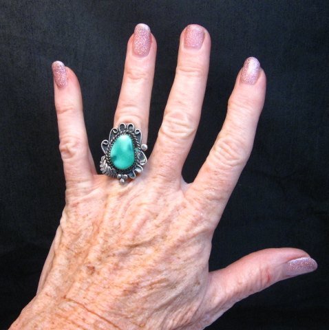Image 2 of Vintage Native American Turquoise Silver Ring sz5