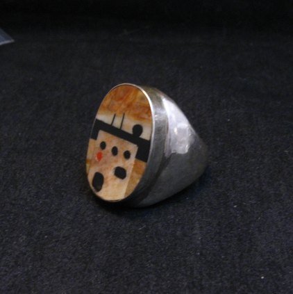 Image 1 of Zuni * Gilbert Calavaza * Pueblo Inlay Silver Ring, Sz10