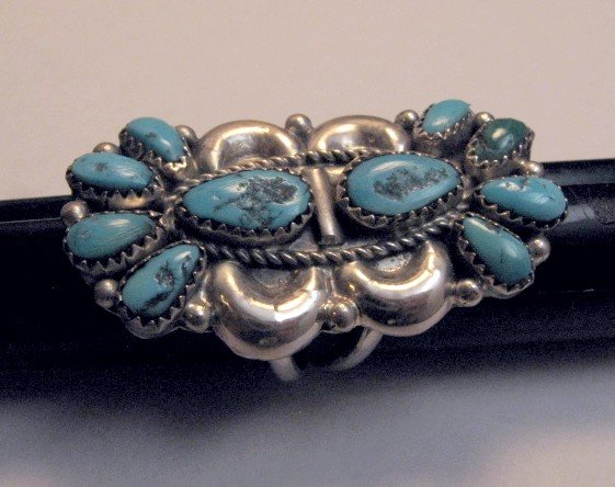 Image 4 of Justin Wilson Navajo Silver & Turquoise Cluster Sterling Silver Ring sz9