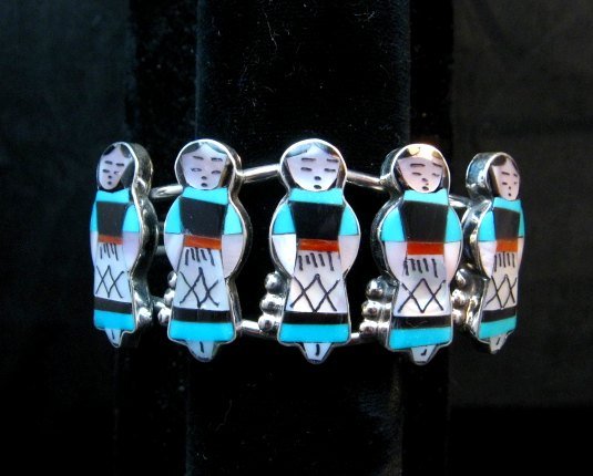 Image 0 of Zuni Indian Maiden Turquoise Inlay Silver Bracelet By Joyce Waseta