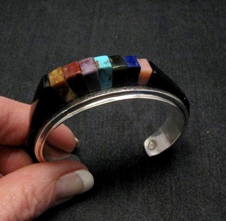 Image 0 of One of a Kind Hopi Multi Stone Inlay Bracelet, Bennard & Frances Dallasvuyaoma