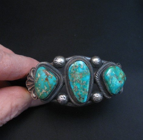 Image 6 of Native American Navajo Fox Turquoise Sterling Silver Bracelet, Leon Martinez